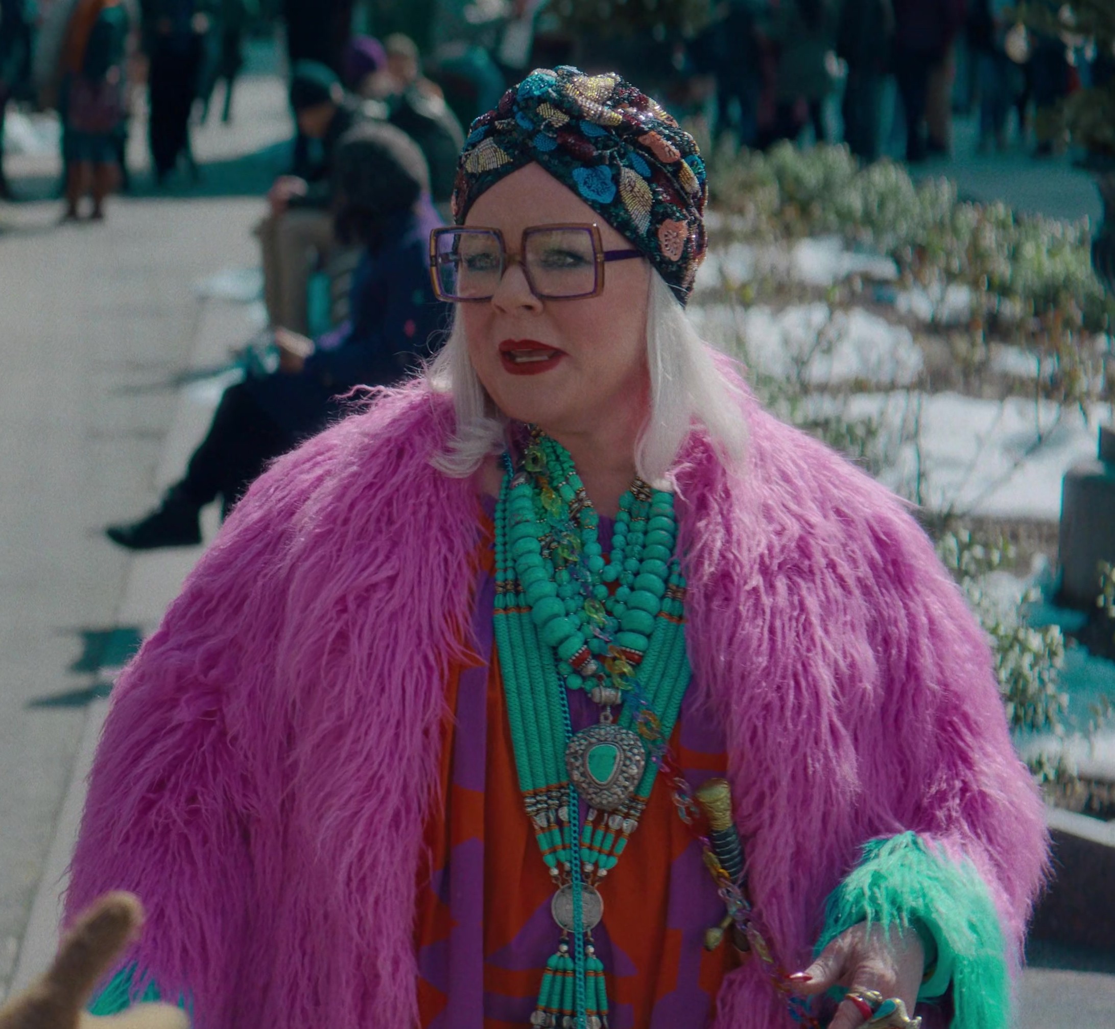 Worn on Genie (2023) Movie - Oversized Square-Frame Fashion Glasses of Melissa McCarthy as Flora