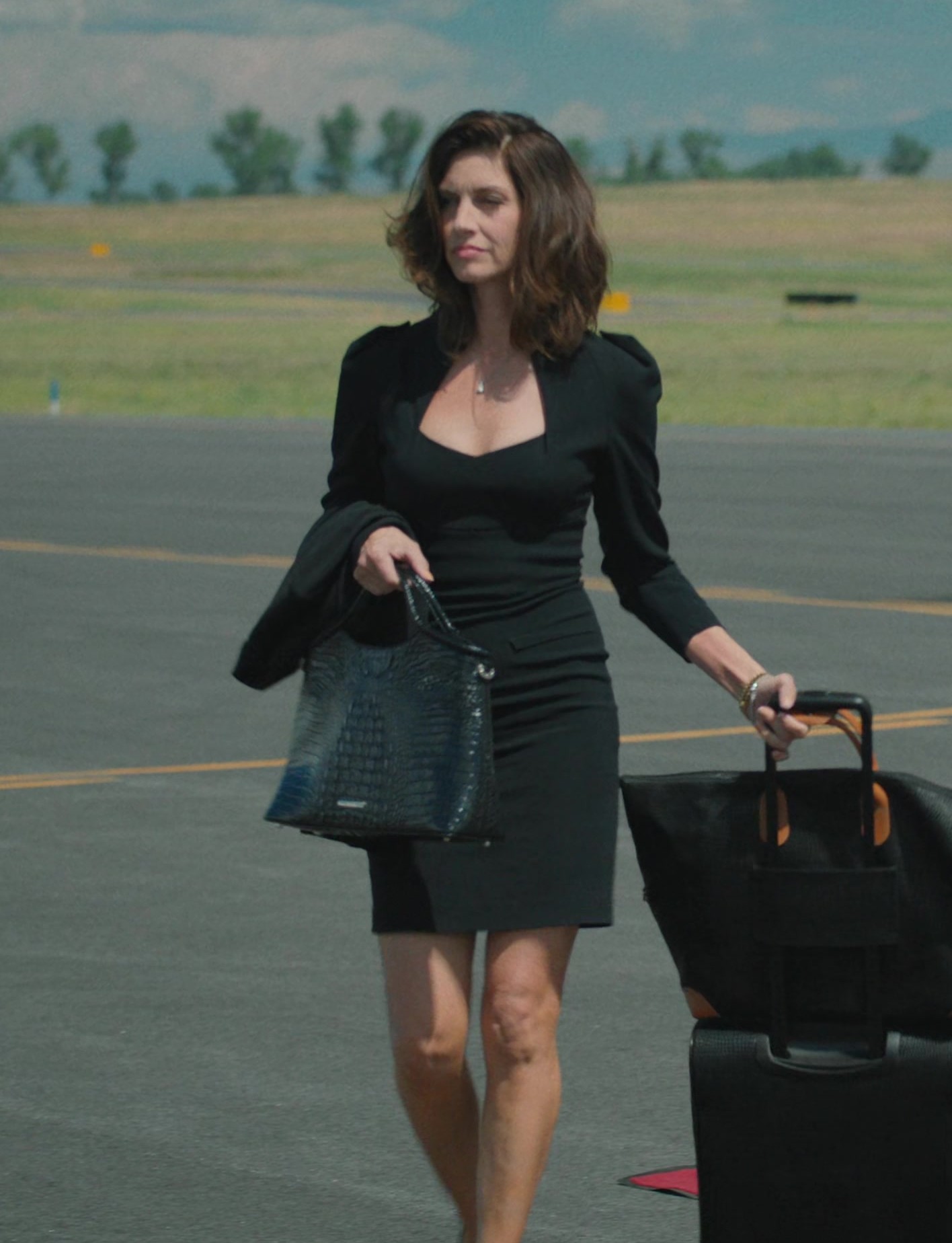 Worn on Yellowstone TV Show - Black Long Sleeve Mini Dress of Dawn Olivieri as Sarah Atwood