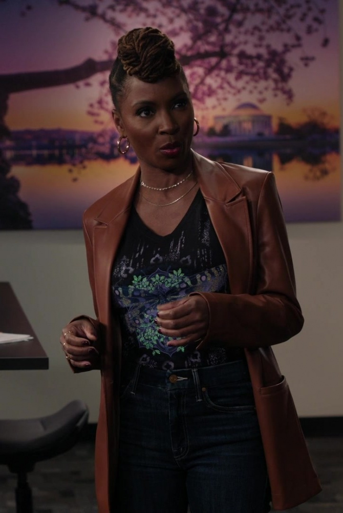 Cognac Brown Faux Leather Blazer Worn by Shanola Hampton as Gabi Mosely from Found TV Show