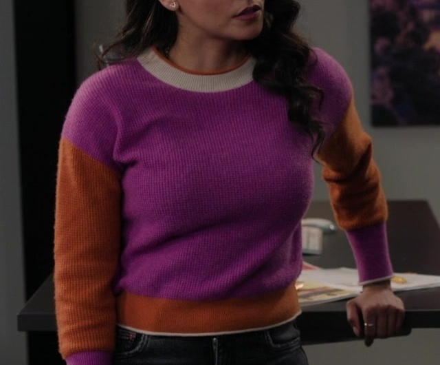 Color Block Crew Neck Knit Sweater Worn by Gabrielle Walsh as Lacey Quinn