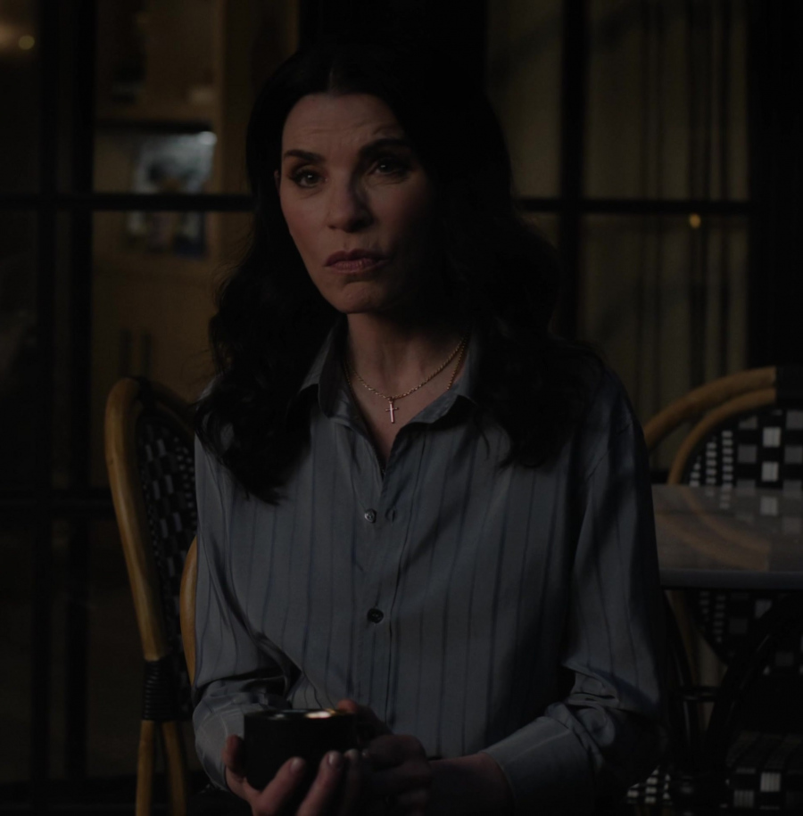 blue long sleeve striped blouse - Julianna Margulies (Laura Peterson) - The Morning Show TV Show