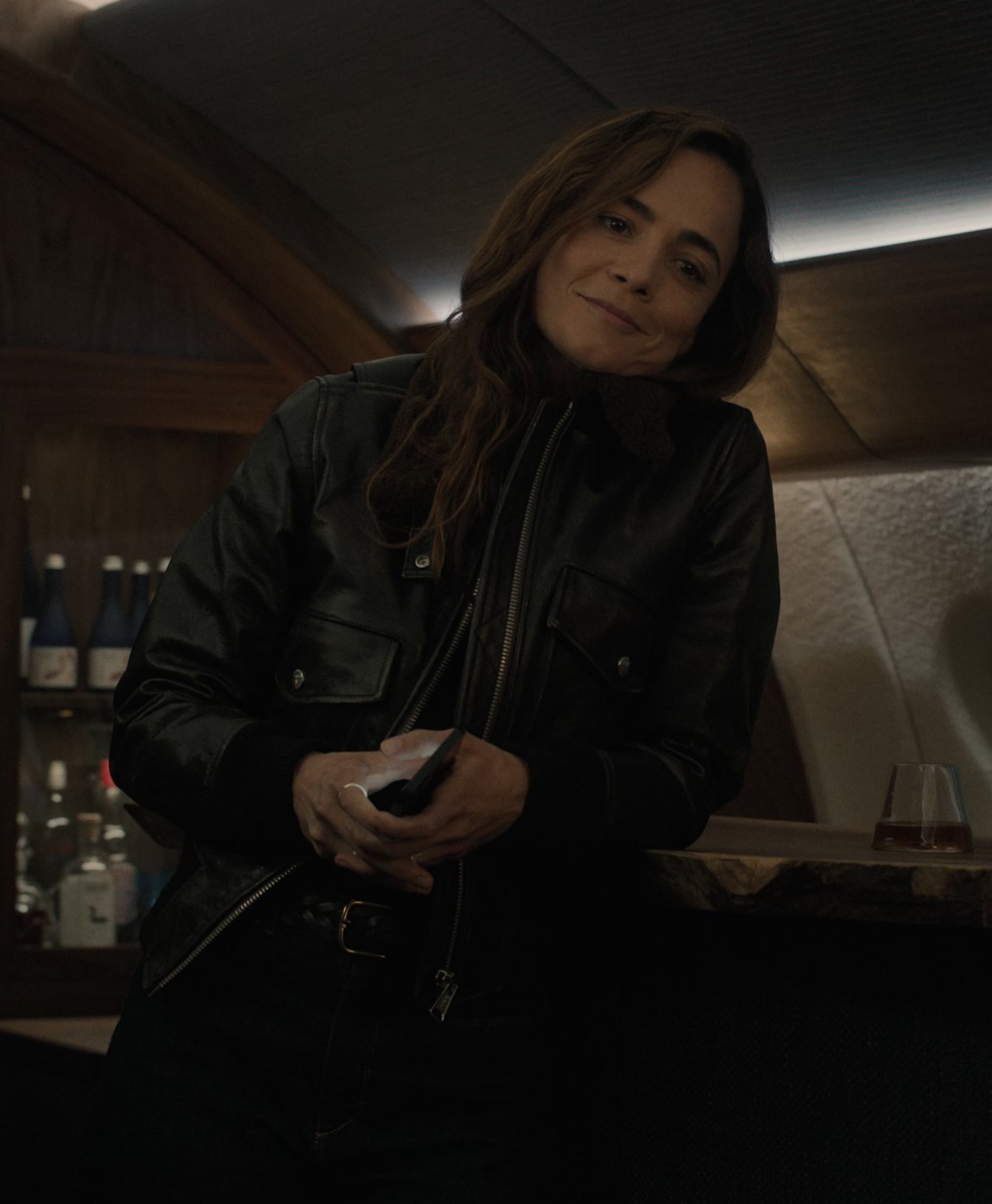 Leather Bomber Jacket Worn by Alice Braga as Sian in A Murder at the ...