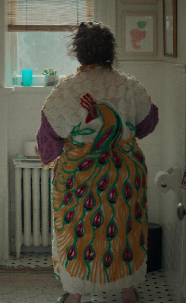 embroidered peacock bathrobe - Melissa McCarthy (Flora) - Genie (2023) Movie