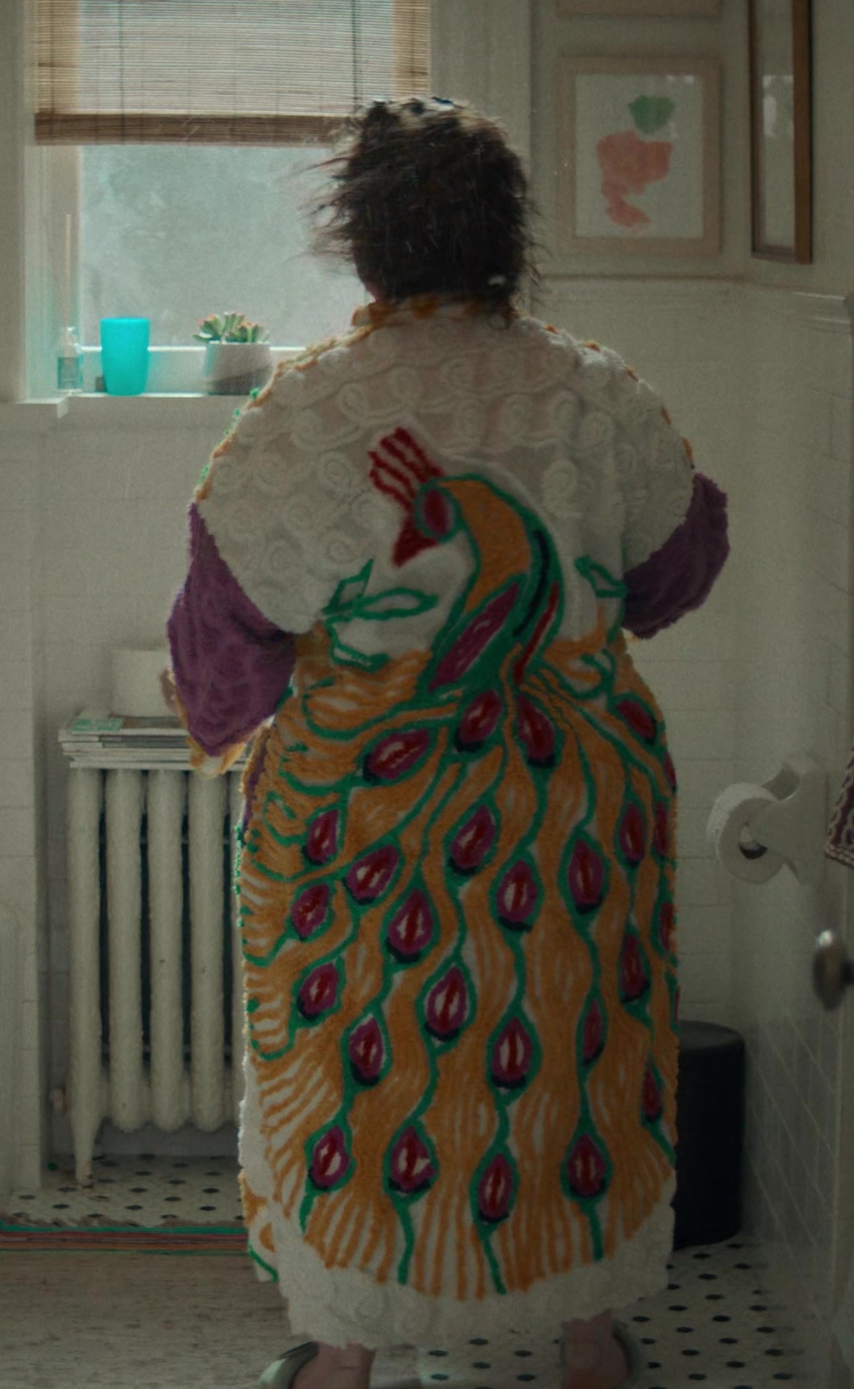 Worn on Genie (2023) Movie - Embroidered Peacock Bathrobe of Melissa McCarthy as Flora