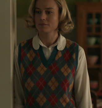 Worn on Lessons in Chemistry TV Show - Vintage Argyle Sweater Vest in Autumn Colors Worn by Brie Larson as Elizabeth Zott