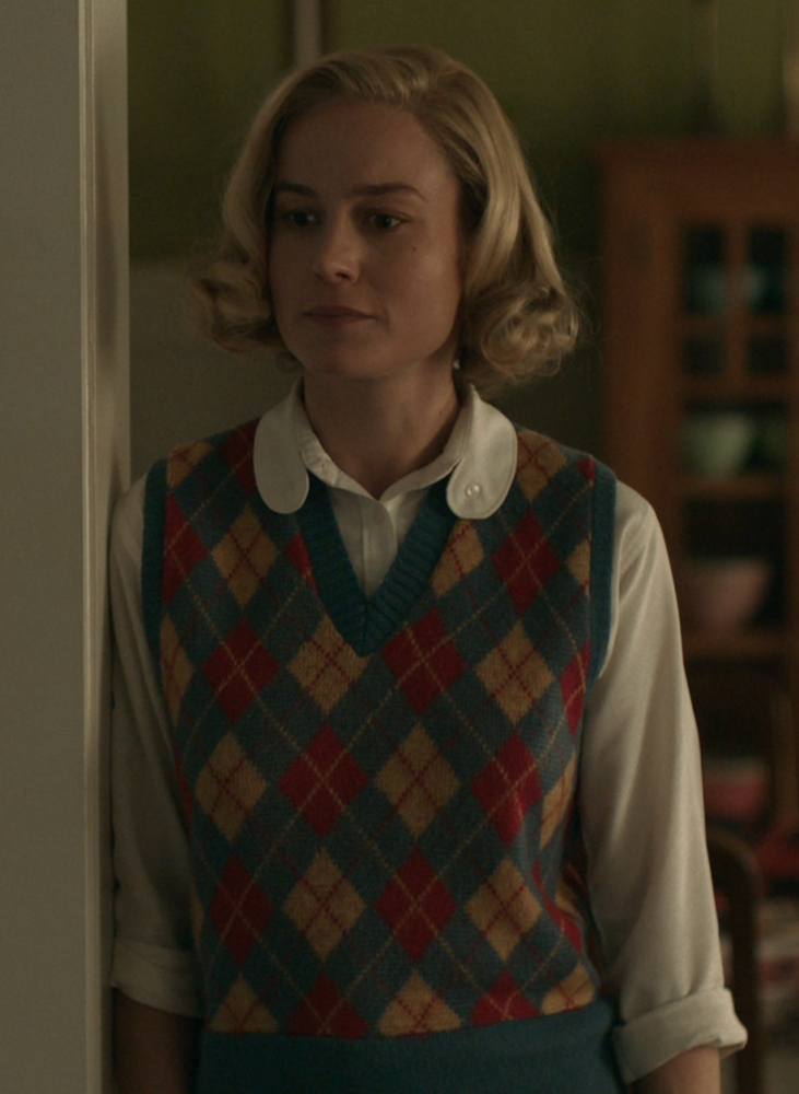 Vintage Argyle Sweater Vest in Autumn Colors Worn by Brie Larson as Elizabeth Zott from Lessons in Chemistry TV Show