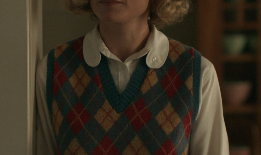 Vintage Argyle Sweater Vest in Autumn Colors Worn by Brie Larson as Elizabeth Zott