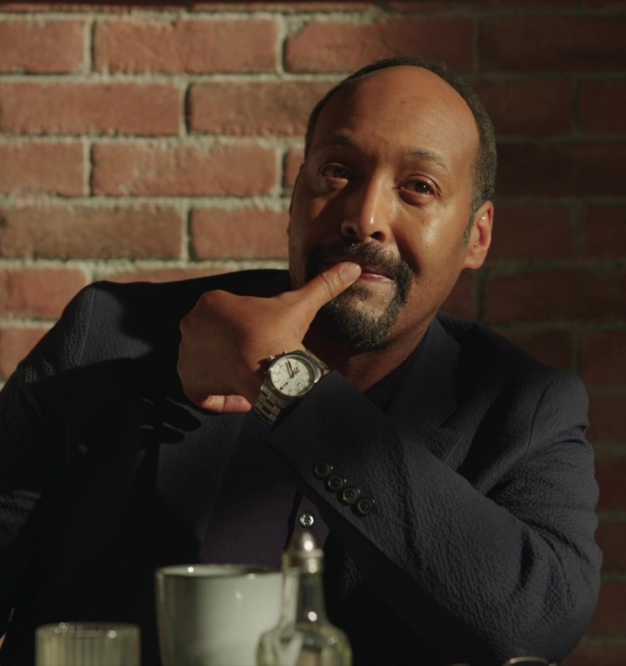 Classic Stainless Steel Wristwatch with White Dial and Date Function Worn by Jesse L. Martin as Professor Alec Mercer from The Irrational TV Show