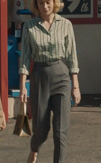 Gray High-Waisted Cropped Wool Trousers Worn by Brie Larson as Elizabeth Zott