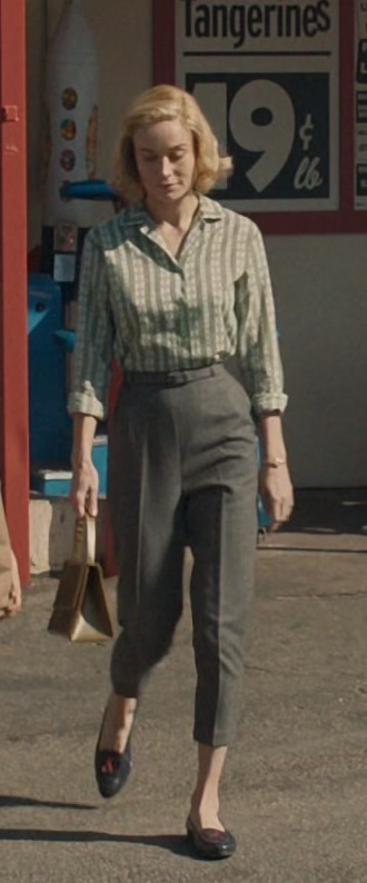 gray high-waisted cropped wool trousers - Brie Larson (Elizabeth Zott) - Lessons in Chemistry TV Show