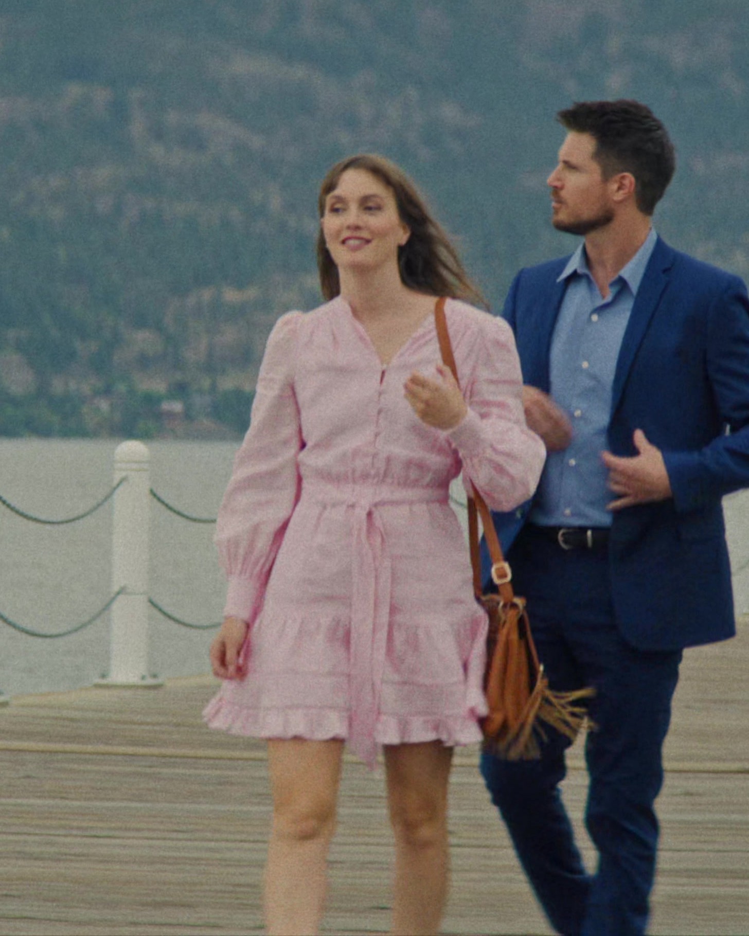 Worn on EXmas (2023) Movie - Light Pink Long-Sleeve Mini Dress with Drawstring Waist Worn by Leighton Meester as Ali Moyer