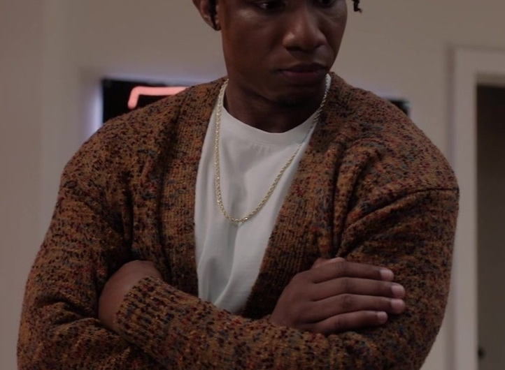 Brown Textured Cardigan Worn by Arlen Escarpeta as Zeke Wallace