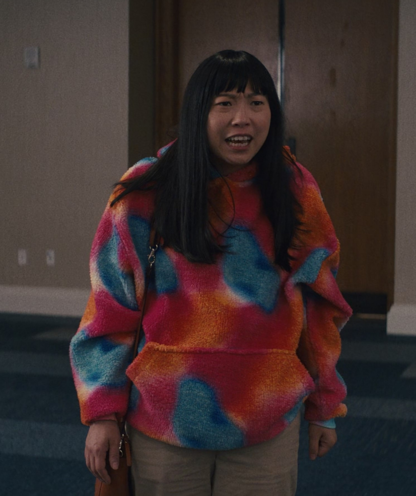 Oversized Colorful Tie Dye Plush Fleece Hoodie of Awkwafina as Anne Yum from Quiz Lady (2023) Movie