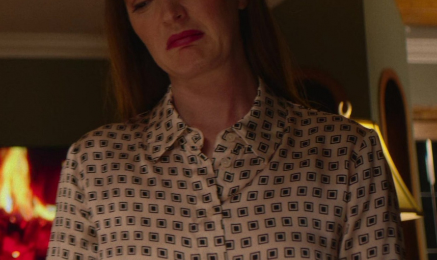 Abstract Geometric Print Button-Up Shirt in Neutral Tones of Leighton Meester as Ali Moyer