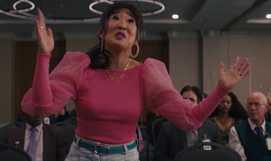 Pink Puff Sleeve Sheer Organza Blouse Worn by Sandra Oh as Jenny Yum