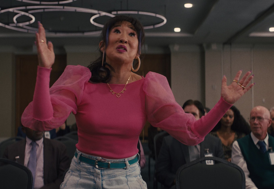 Pink Puff Sleeve Sheer Organza Blouse Worn by Sandra Oh as Jenny Yum