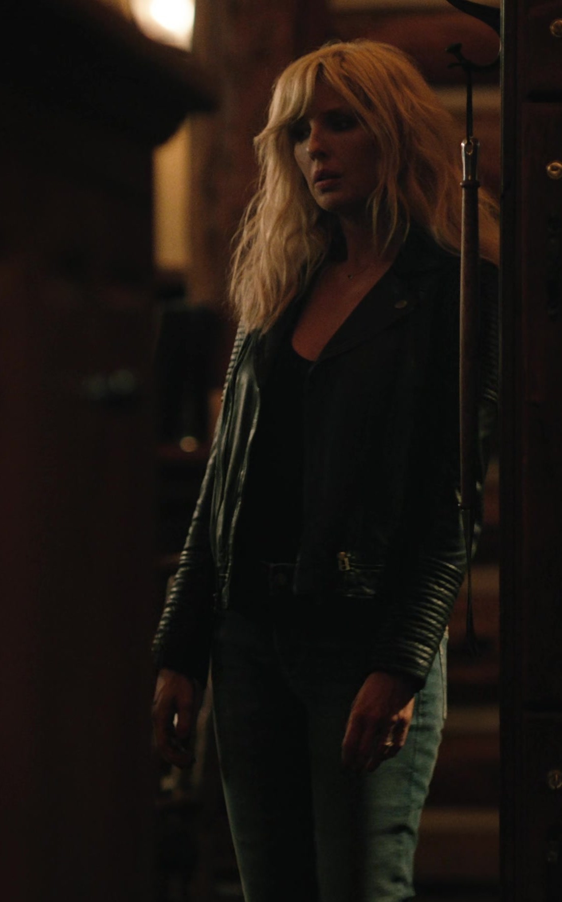 Worn on Yellowstone TV Show - Black Leather Moto Jacket of Kelly Reilly as Bethany "Beth" Dutton