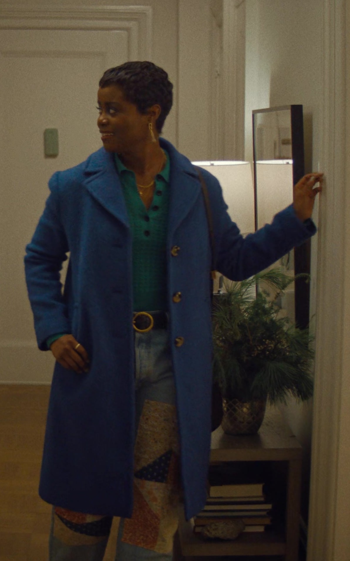 Worn on Genie (2023) Movie - Blue Wool Overcoat of Denée Benton as Julie
