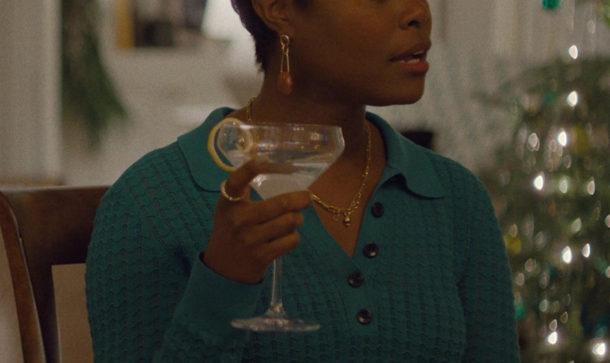 Teal Textured Knit Polo Shirt of Denée Benton as Julie