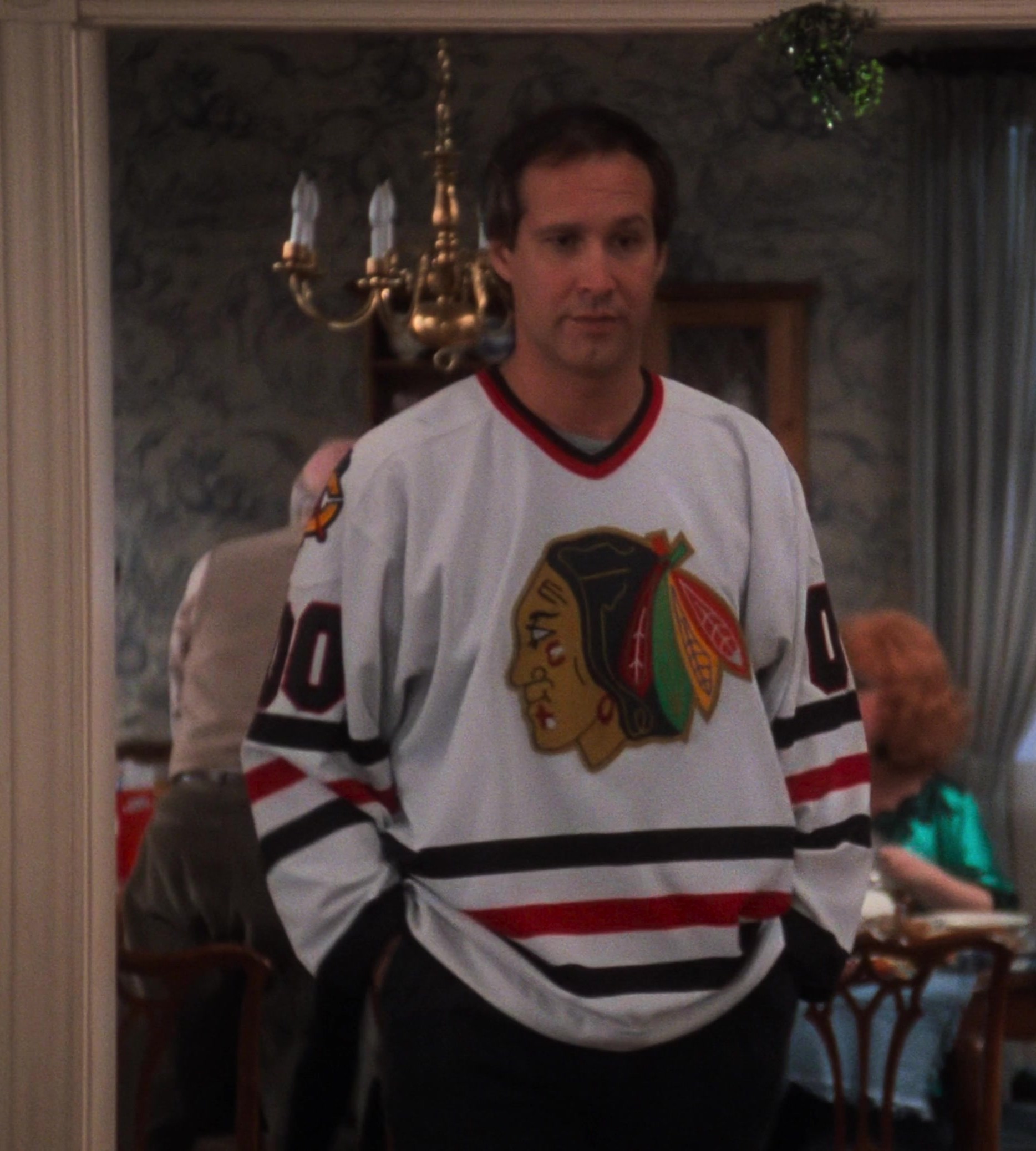 Worn on National Lampoon's Christmas Vacation (1989) Movie - Chicago Blackhawks Ice Hockey Team Worn by Chevy Chase as Clark W. "Sparky" Griswold Jr.