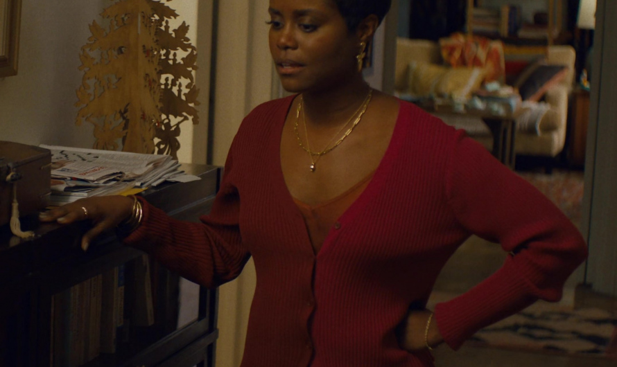 Red Ribbed Button-Up Cardigan Worn by Denée Benton as Julie