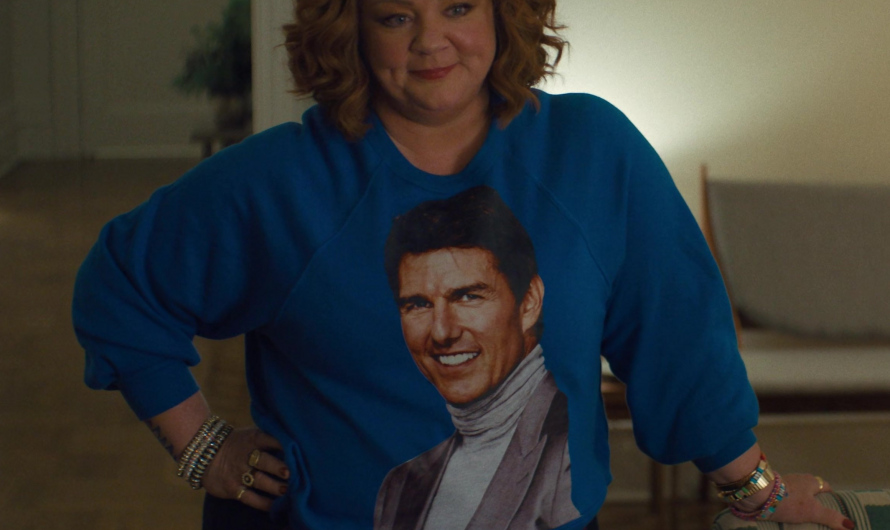 Blue Crewneck Sweatshirt with Tom Cruise Graphic Print Worn by Melissa McCarthy as Flora