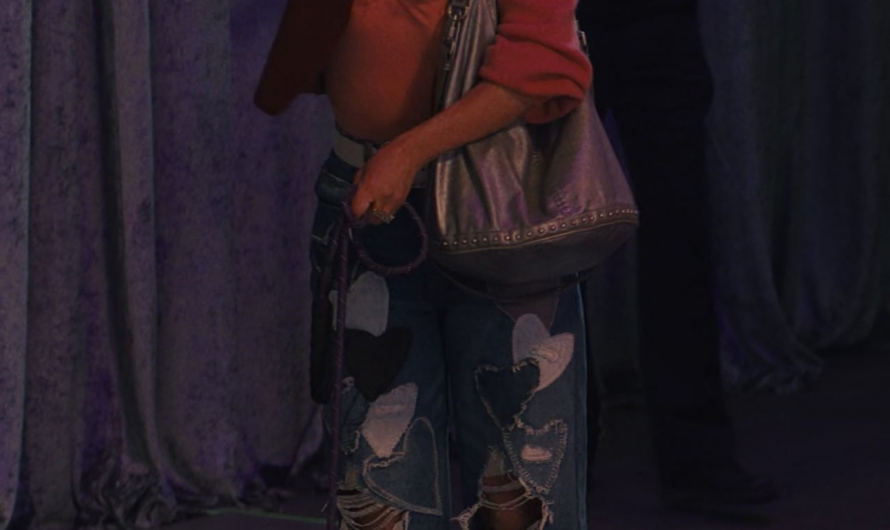 Distressed Heart Patches Wide Leg Jeans Worn by Sandra Oh as Jenny Yum