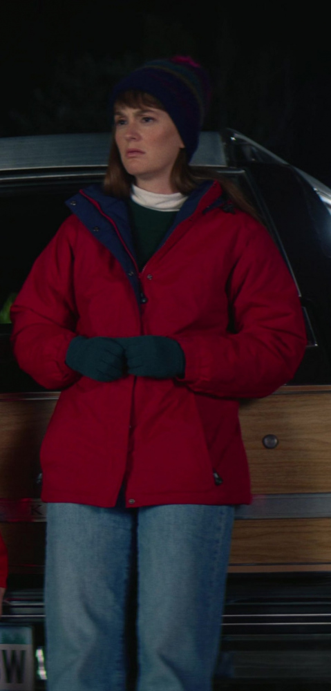 Red Parka Jacket of Leighton Meester as Ali Moyer from EXmas (2023) Movie