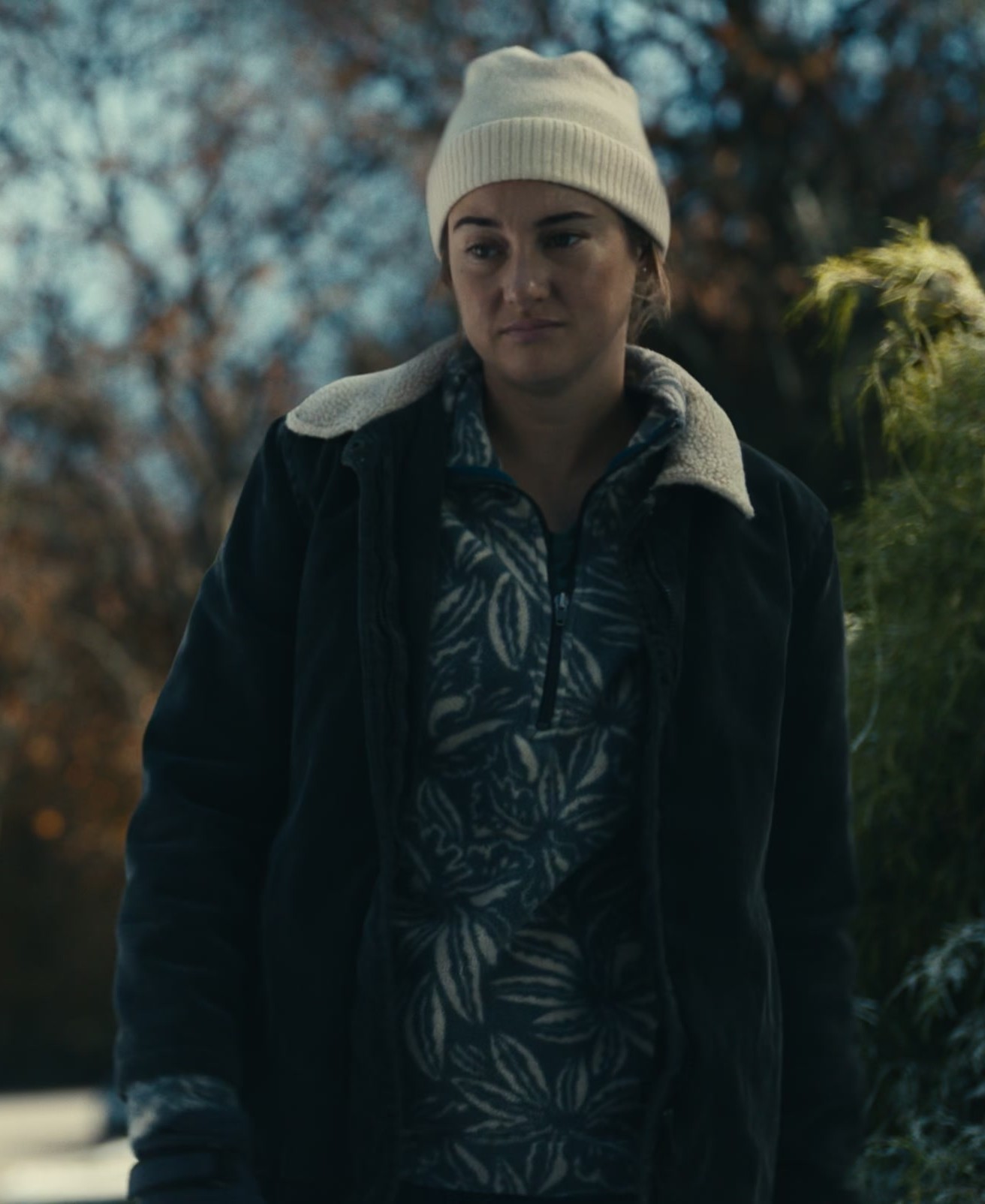Worn on Dumb Money (2023) Movie - Corduroy Jacket with Faux Fur Collar of Shailene Woodley as Caroline Gill
