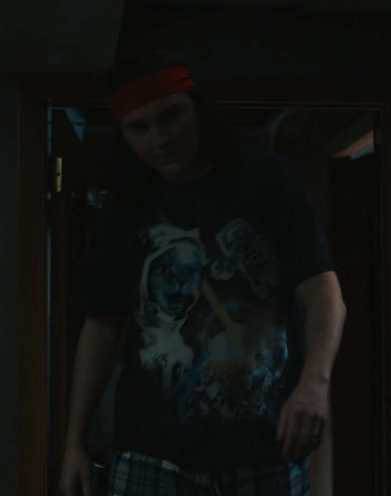 Astronaut Cat in the Space Logo T-Shirt of Paul Dano as Keith Gill from Dumb Money (2023) Movie