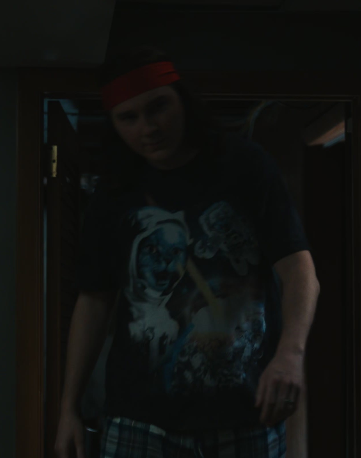 Worn on Dumb Money (2023) Movie - Astronaut Cat in the Space Logo T-Shirt of Paul Dano as Keith Gill