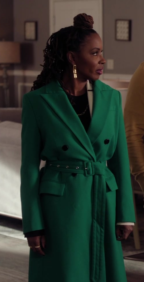 emerald green belted trench coat - Shanola Hampton (Gabrielle "Gabi" Mosely) - Found TV Show