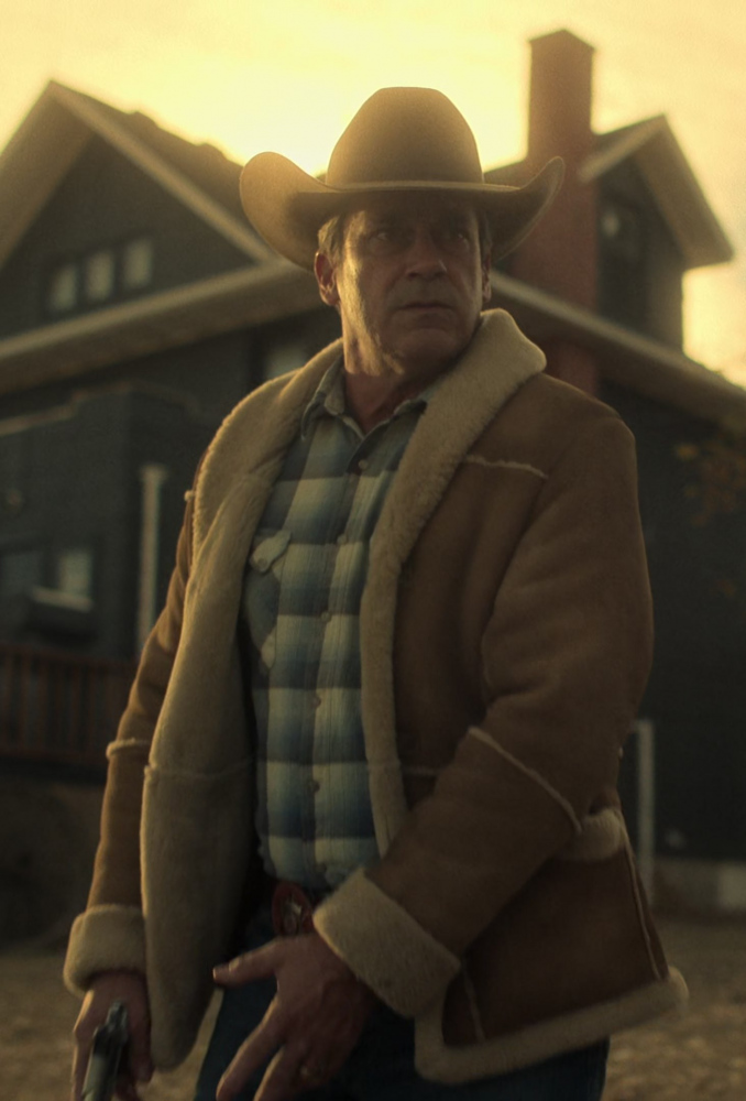 Classic Sherpa-Lined Suede Jacket Worn by Jon Hamm As Sheriff Roy Tillman from Fargo TV Show
