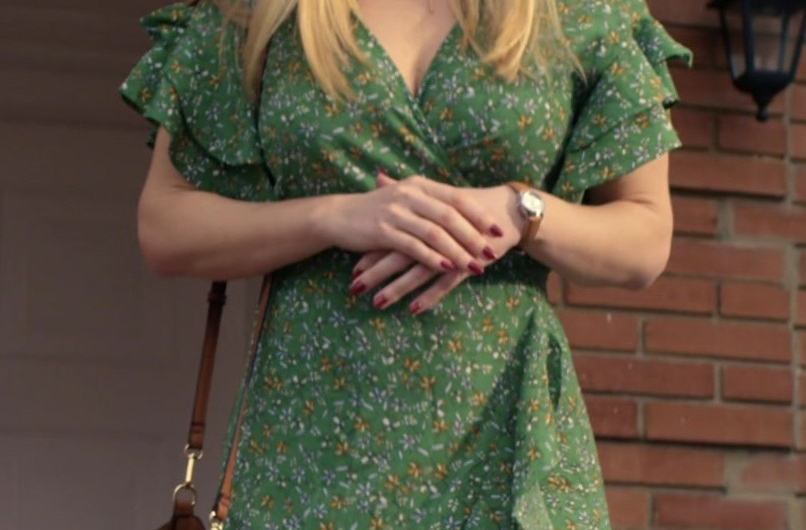 Green Floral Print Wrap Midi Dress of Alice Eve as Jenny Pettits