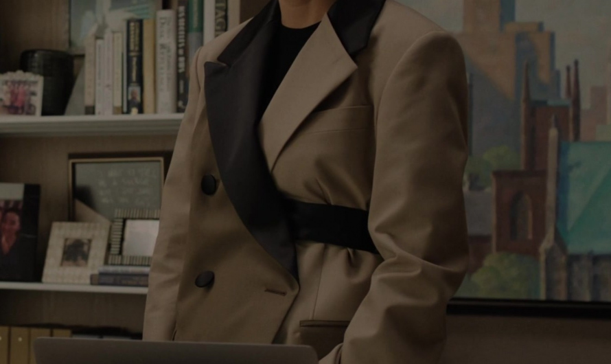 Belted Padded Blazer Coat Worn by Greta Lee as Stella Bak