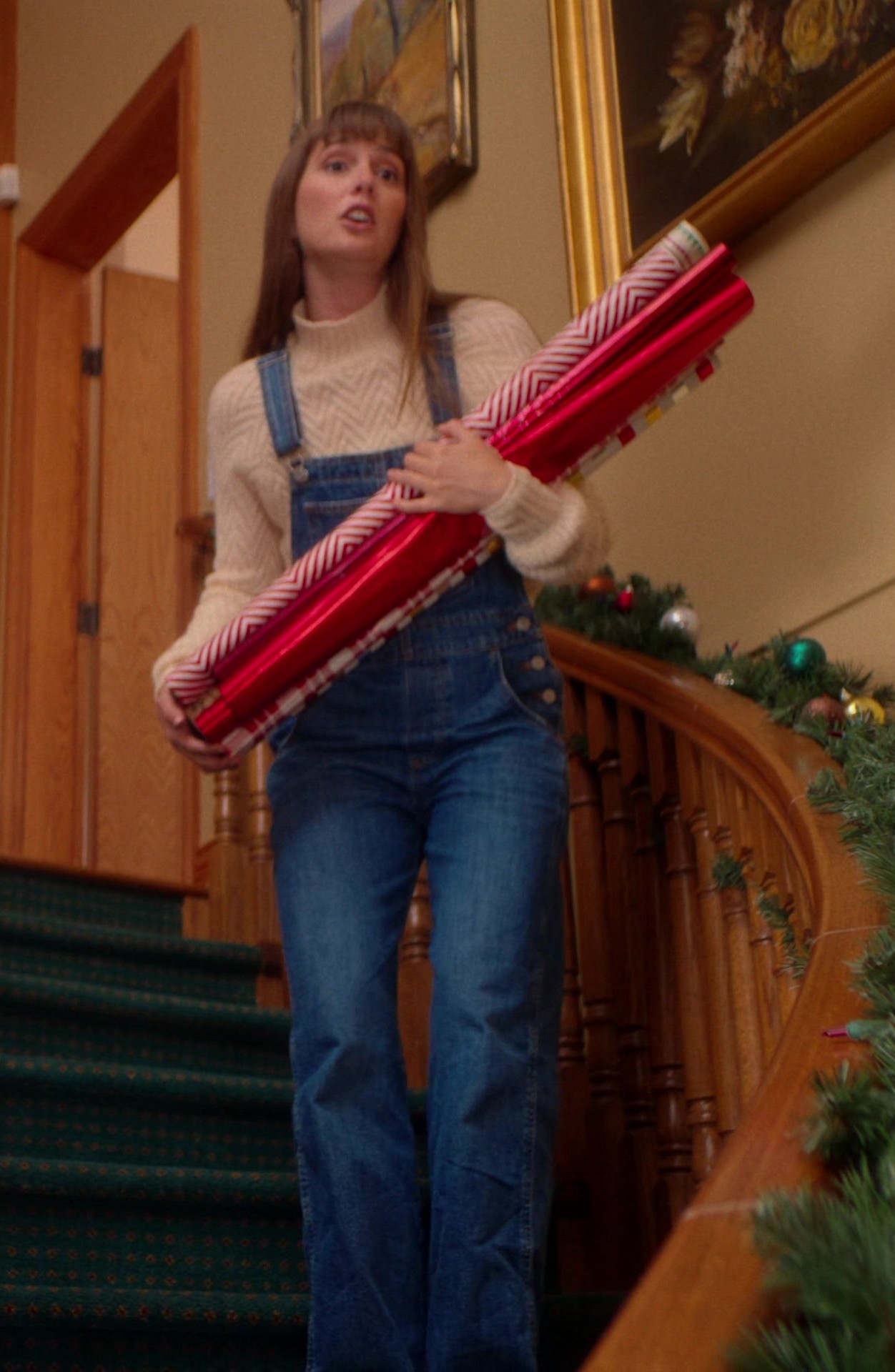 Blue Denim Dungarees of Leighton Meester as Ali Moyer in EXmas (2023) Movie