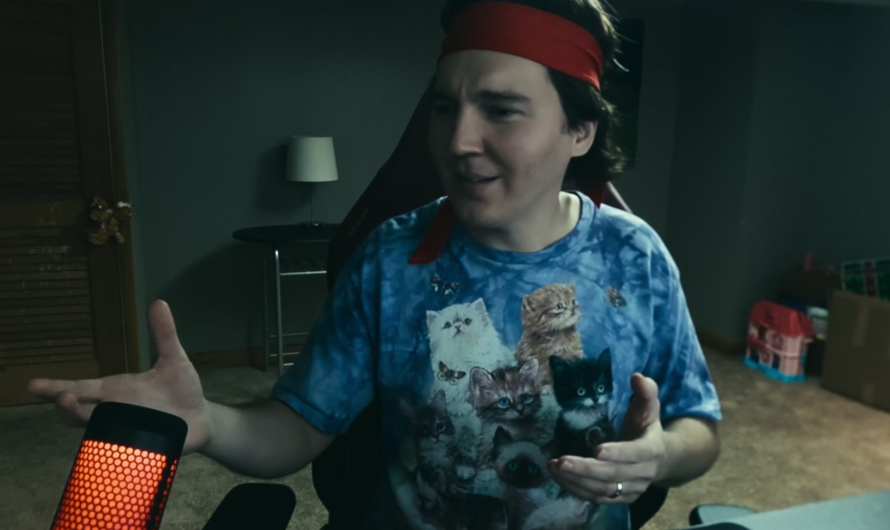 Blue Tie-Dye Cat Faces Graphic Tee of Paul Dano as Keith Gill