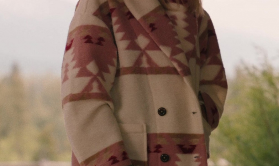 Cream-Colored Geometric Patterned Coat of Kelly Reilly as Bethany “Beth” Dutton