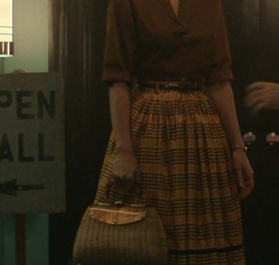 Retro High-Waisted Tartan Midi Skirt Worn by Brie Larson as Elizabeth Zott