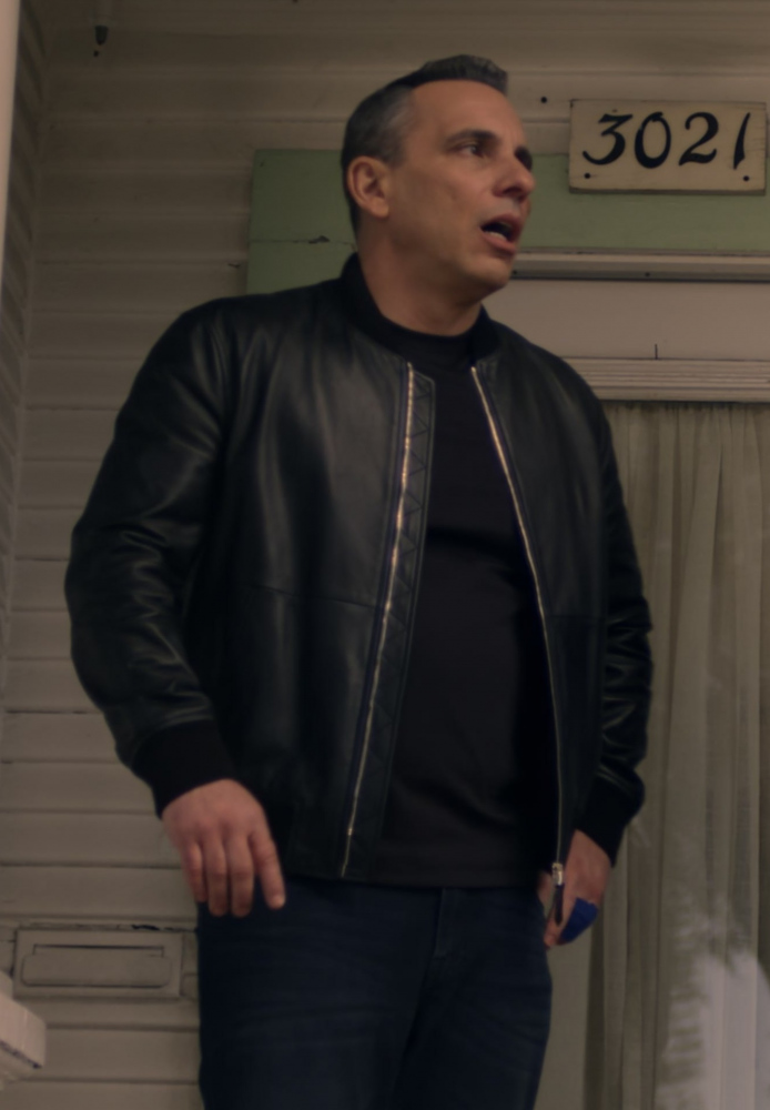 black leather bomber jacket - Sebastian Maniscalco (Danny) - Bookie TV Show