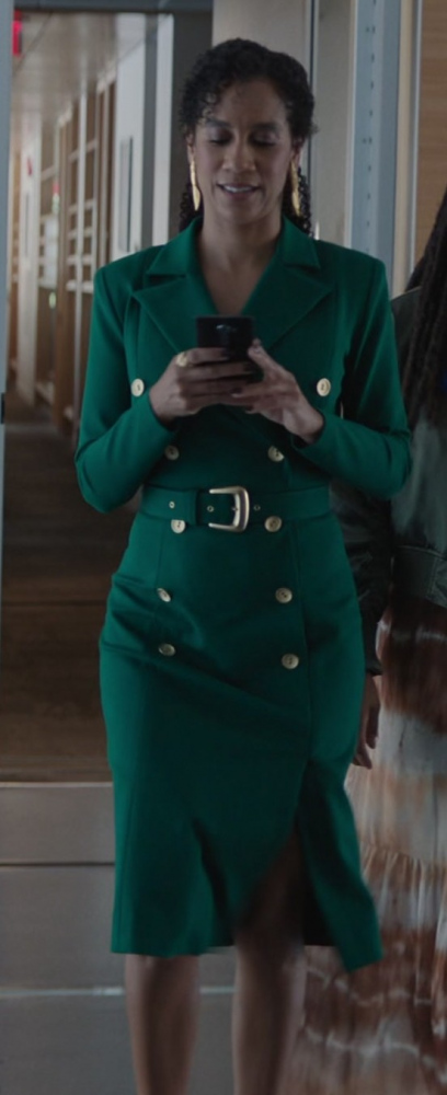 Emerald Green Double-Breasted Blazer Dress with Gold Button Detail Worn by Dominique Tipper as Brenda Holland from Monarch: Legacy of Monsters TV Show