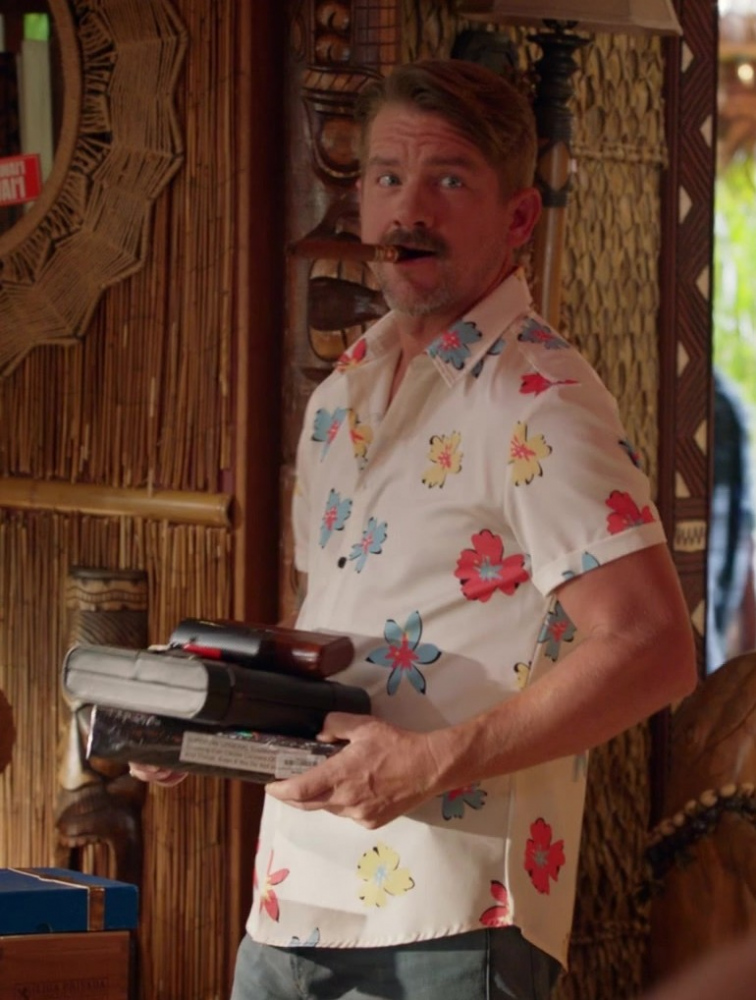 Tropical Floral Print Shirt of Zachary Knighton as Orville "Rick" Wright from Magnum P.I. TV Show