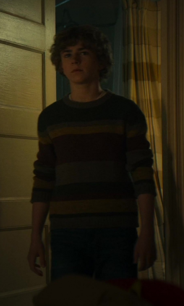 Multicolor Striped Crewneck Knit Sweater of Walker Scobell as Percy Jackson