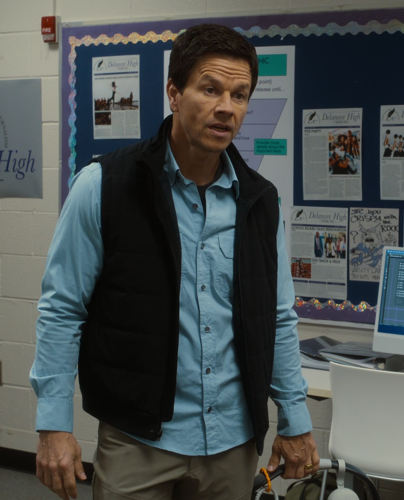 Worn on The Family Plan (2023) Movie - Black Puffer Vest Worn by Mark Wahlberg as Dan Morgan
