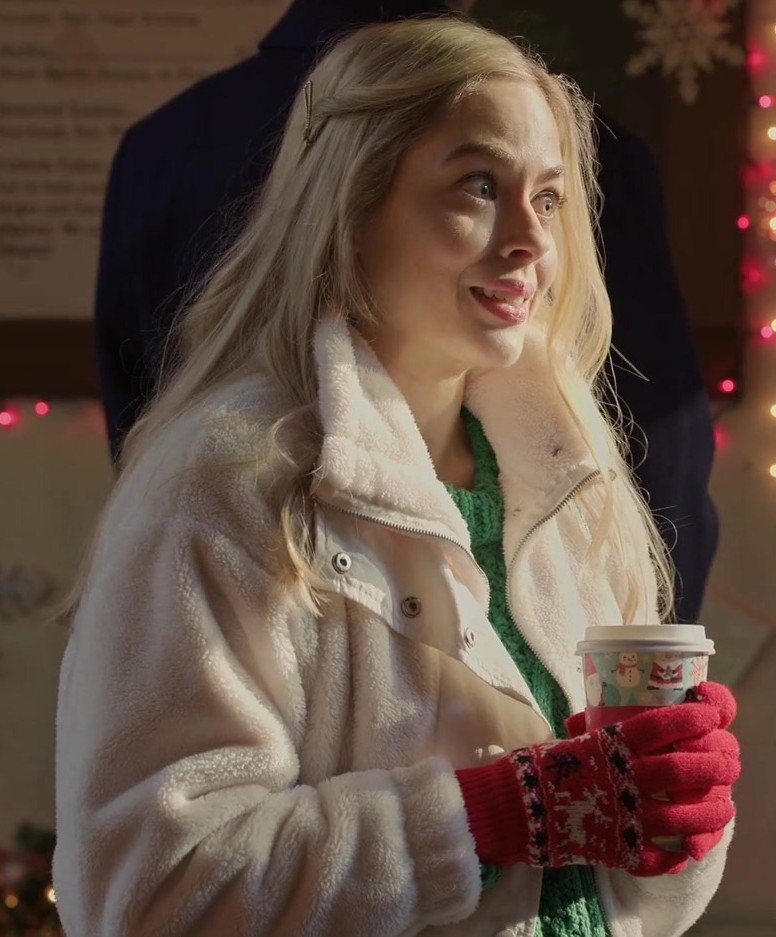 Worn on Virgin River TV Show - Red Knitted Gloves with White Reindeer Patterns of Sarah Dugdale as Lizzie