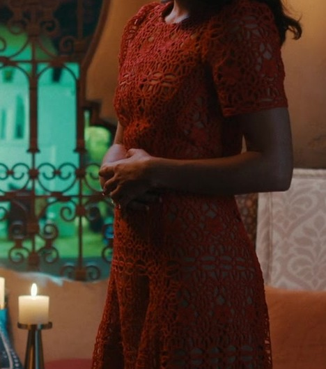 Red Crochet Lace Dress Worn by Shelley Hennig as Ava Winters