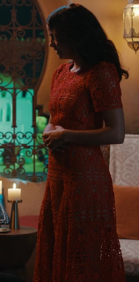 Worn on Obliterated TV Show - Red Crochet Lace Dress Worn by Shelley Hennig as Ava Winters
