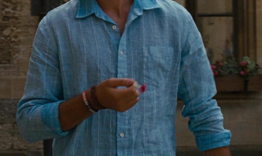 Blue Lightweight Linen Button-Down Shirt Worn by Jacob Elordi as Felix Catton