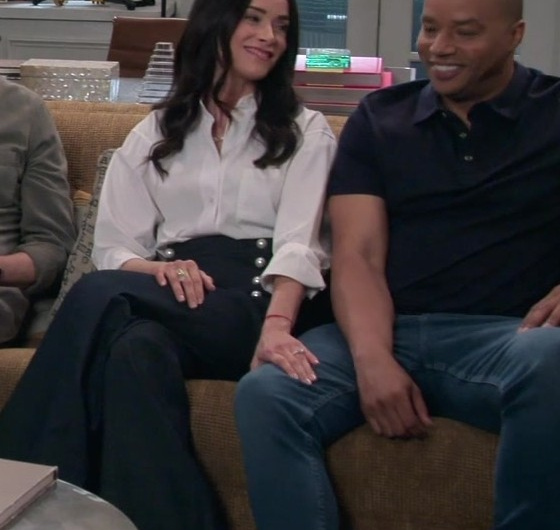 Wide Leg Trousers with Pearl Detailing Worn by Abigail Spencer as Julia Mariano