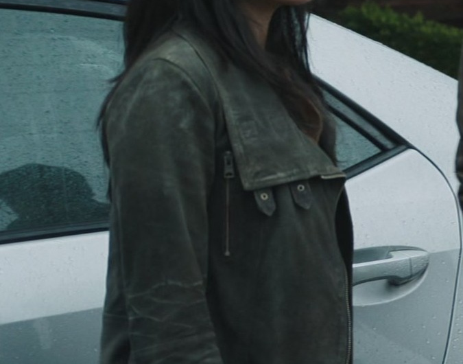 Dark Green Biker Jacket of Anna Sawai as Cate Randa